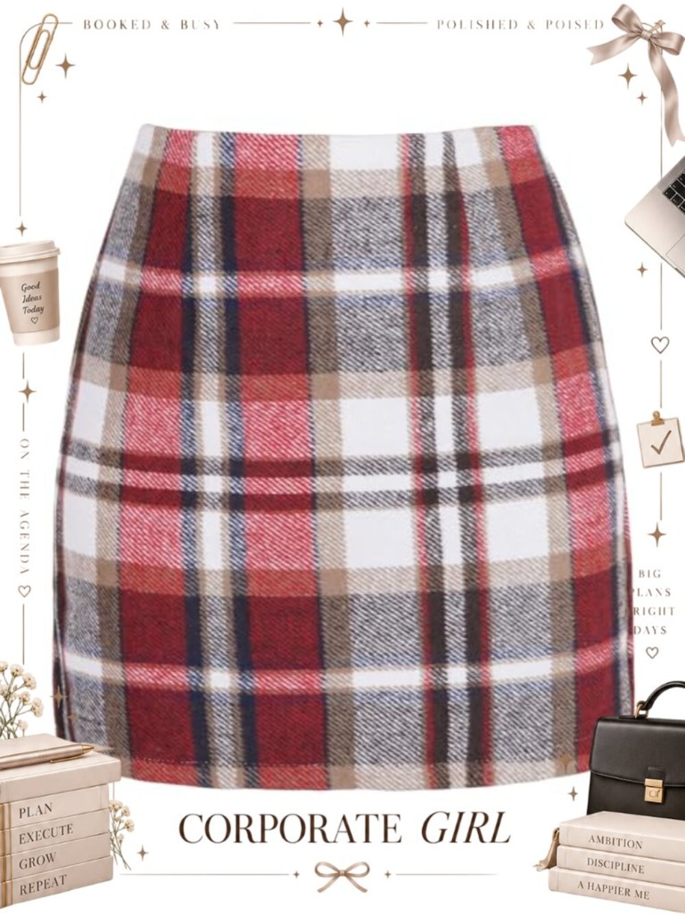 High Waisted Plaid Wool Blend Mini Pencil Skirt Bodycon A-Line
